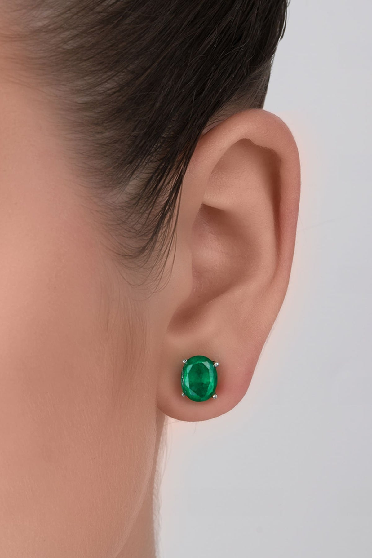 Emerald Stud Earrings in Sterling Silver 