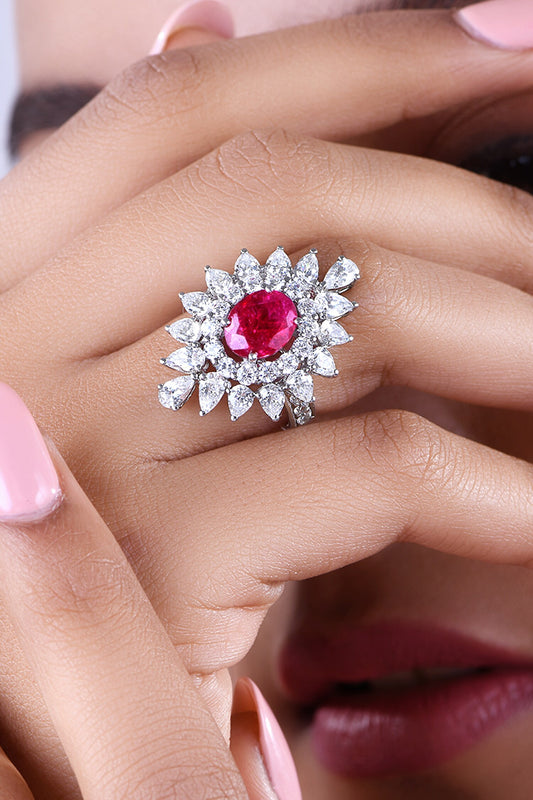 Floral Ruby Embellished Ring 