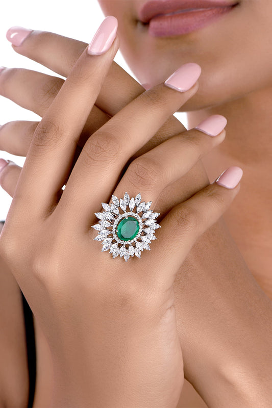 Emerald Stone Embellished Bridal Ring 