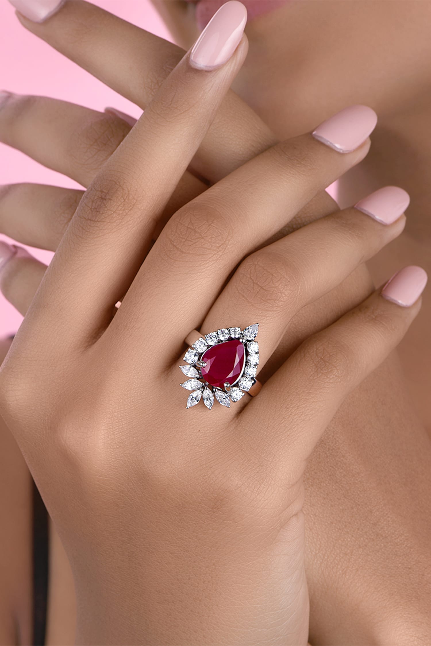 Ruby Embellished Cocktail Ring 