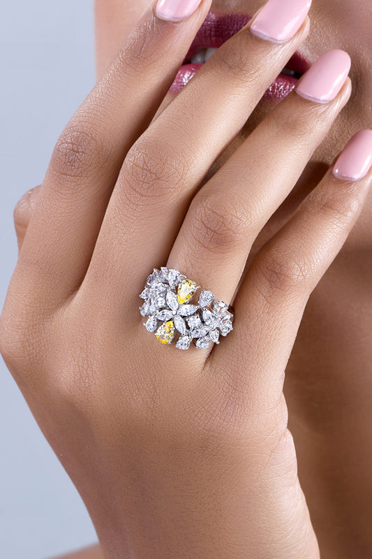 Bridal Swarovski Zirconia Embellished Two Tone Ring 
