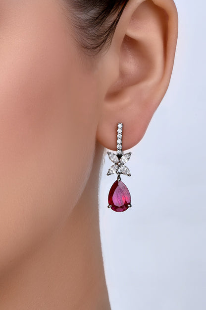 Pear Shaped Man-Made Ruby Embellished Earrings 