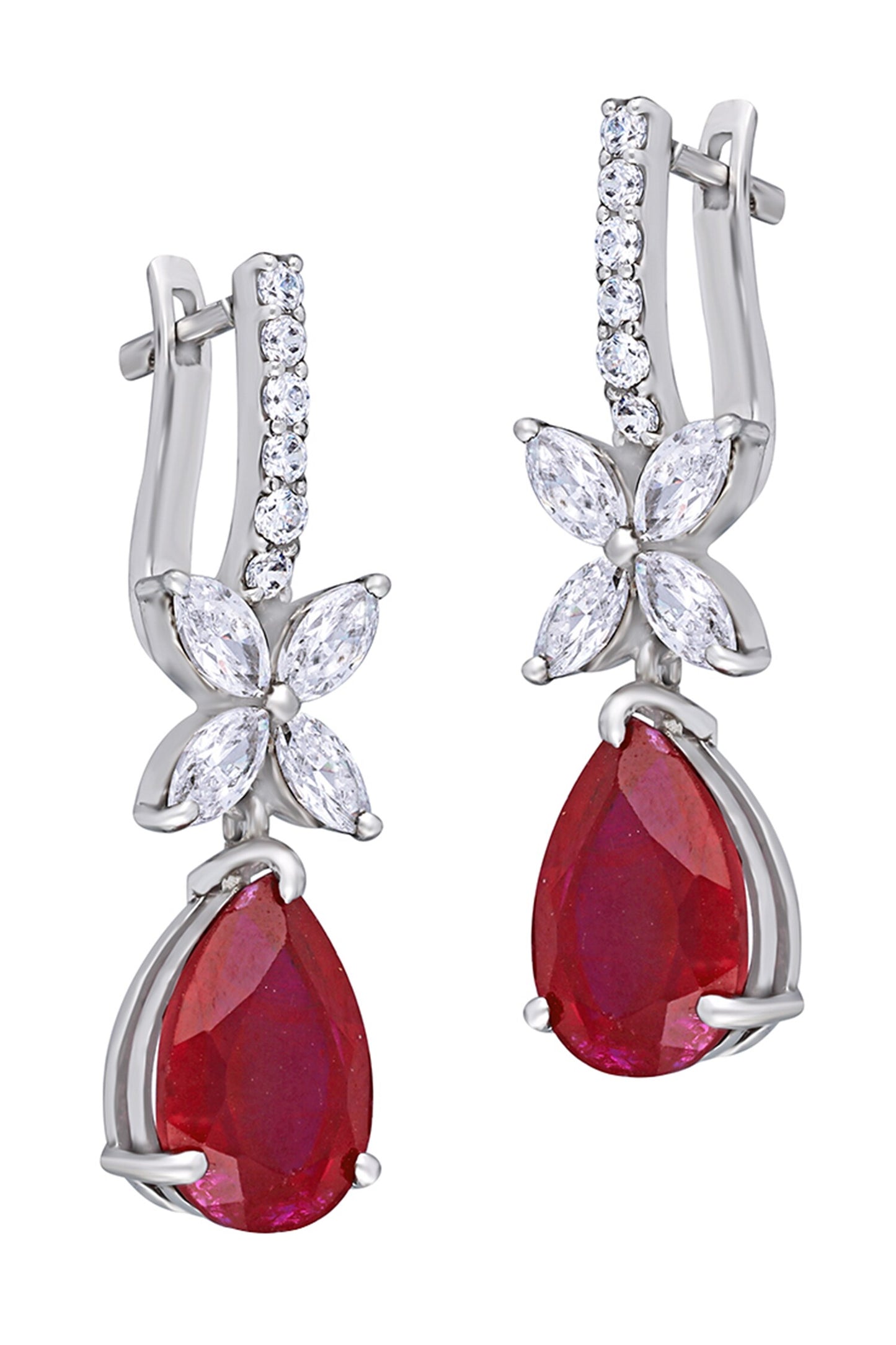 Pear Shaped Man-Made Ruby Embellished Earrings 