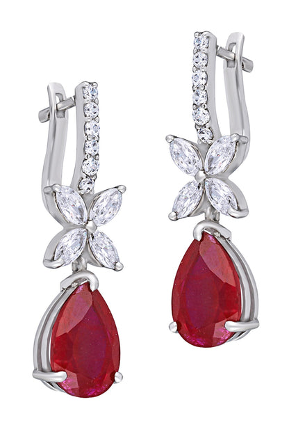 Pear Shaped Man-Made Ruby Embellished Earrings 