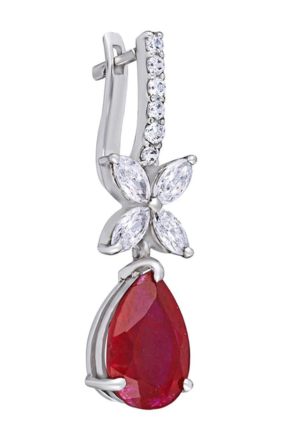 Pear Shaped Man-Made Ruby Embellished Earrings 