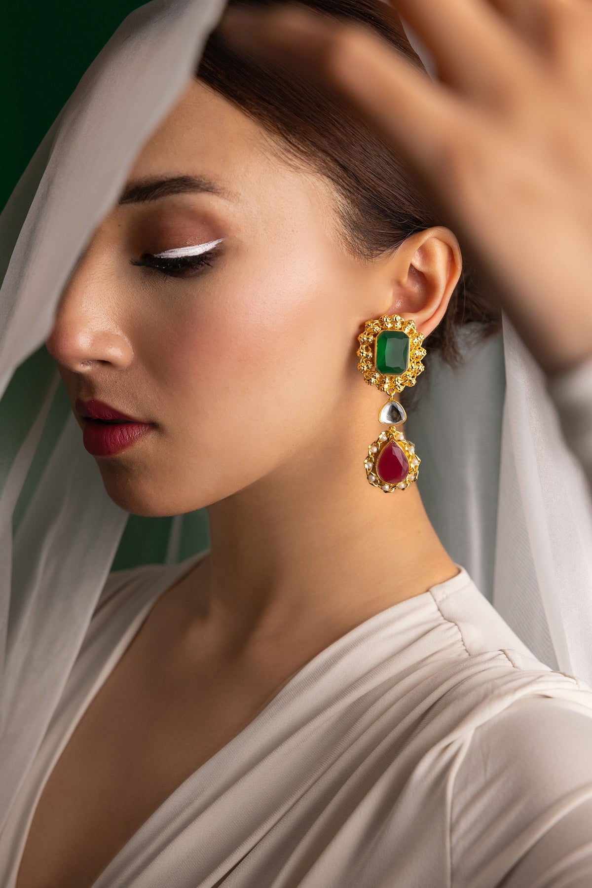 Abstract Stone Embellished Dangler Earrings 