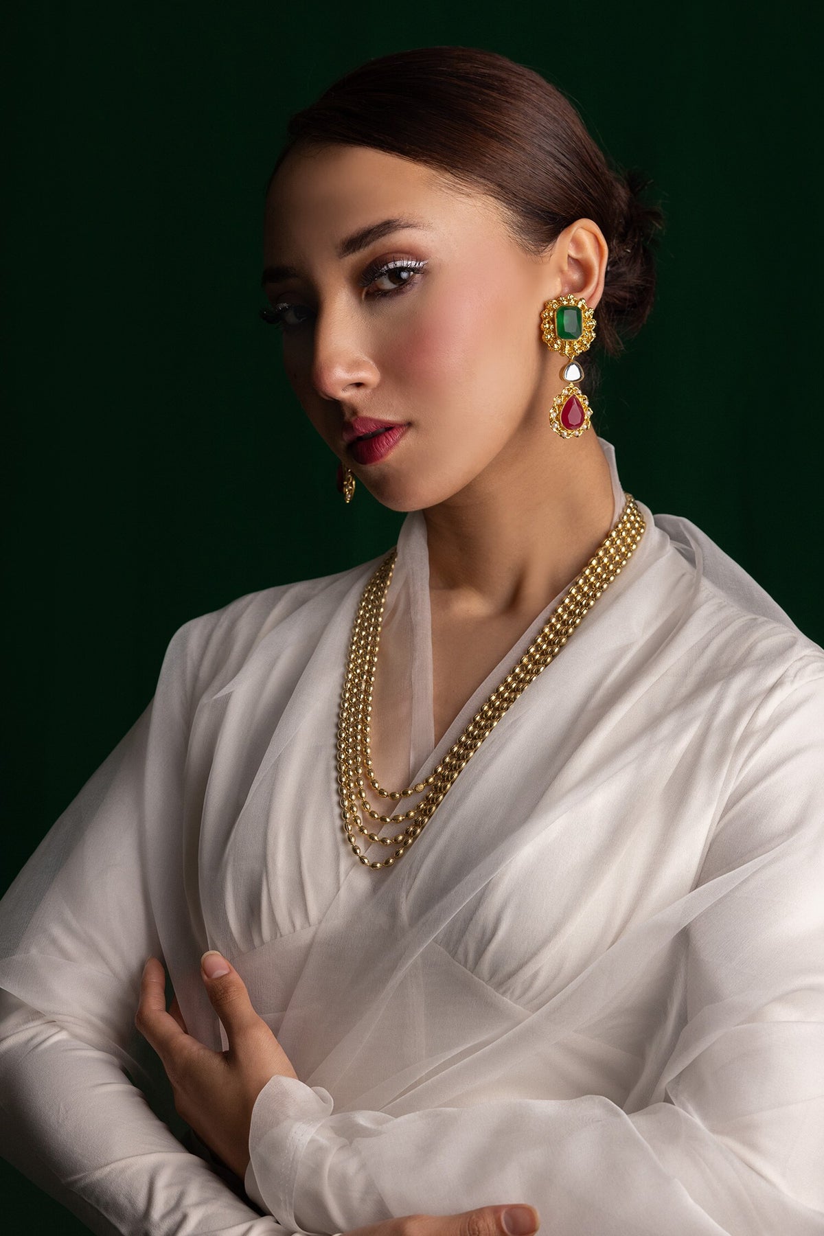 Abstract Stone Embellished Dangler Earrings 