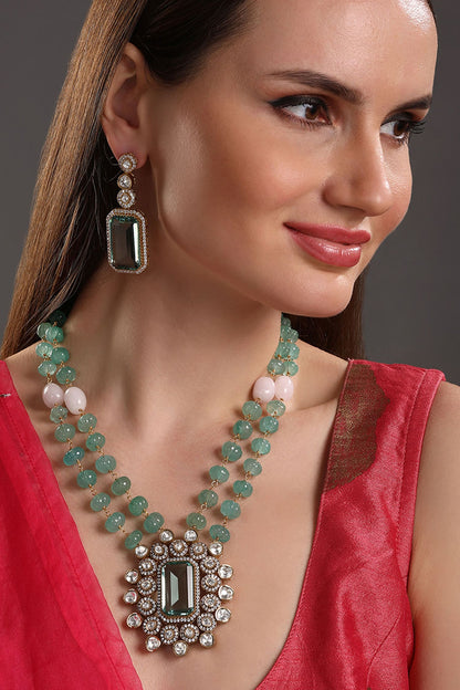 Carved Geometric Pendant Necklace Set 