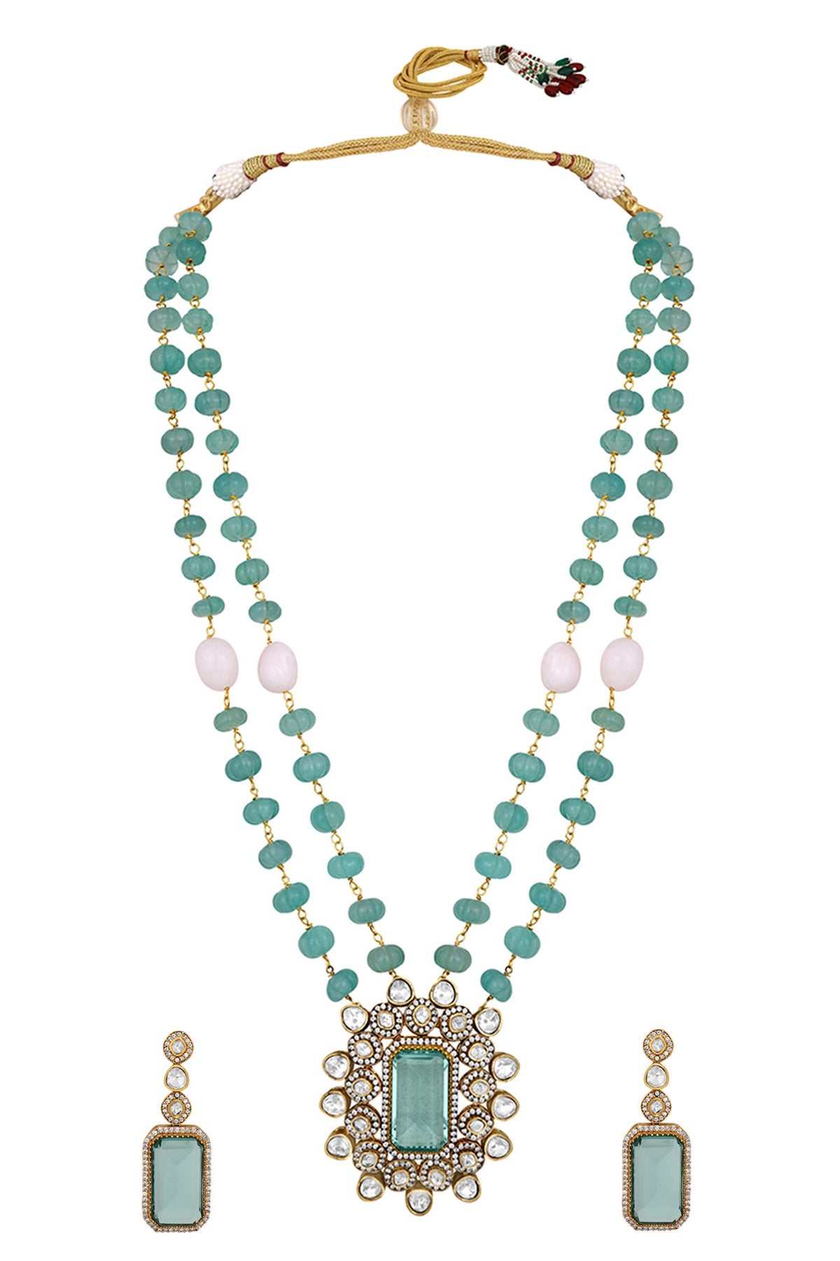 Carved Geometric Pendant Necklace Set 