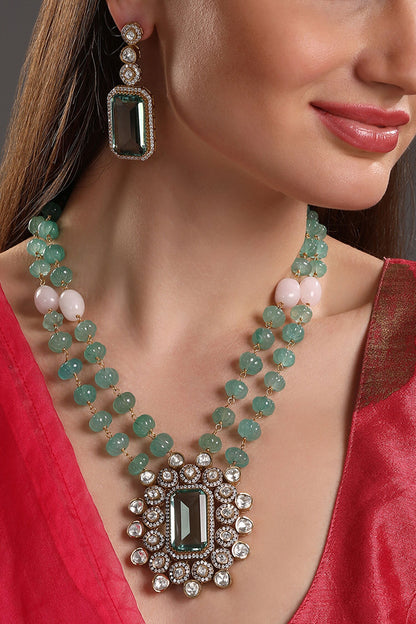 Carved Geometric Pendant Necklace Set 