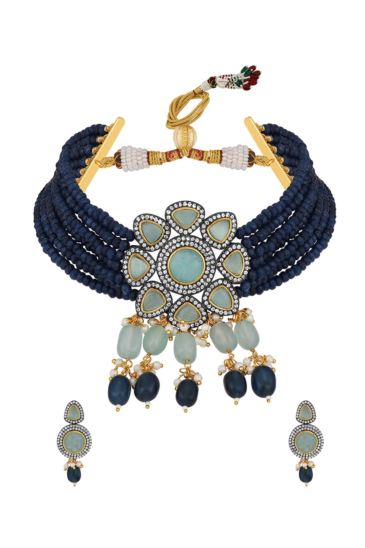 Floral Kundan & Polki Embellished Necklace Set 
