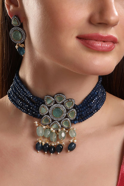 Floral Kundan & Polki Embellished Necklace Set 