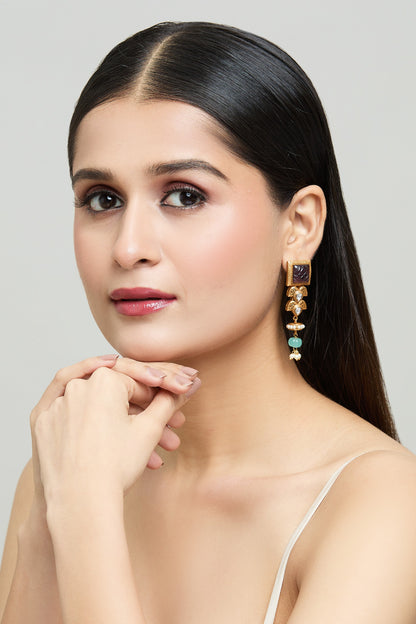 Geometric Cutwork Dangler Earrings 
