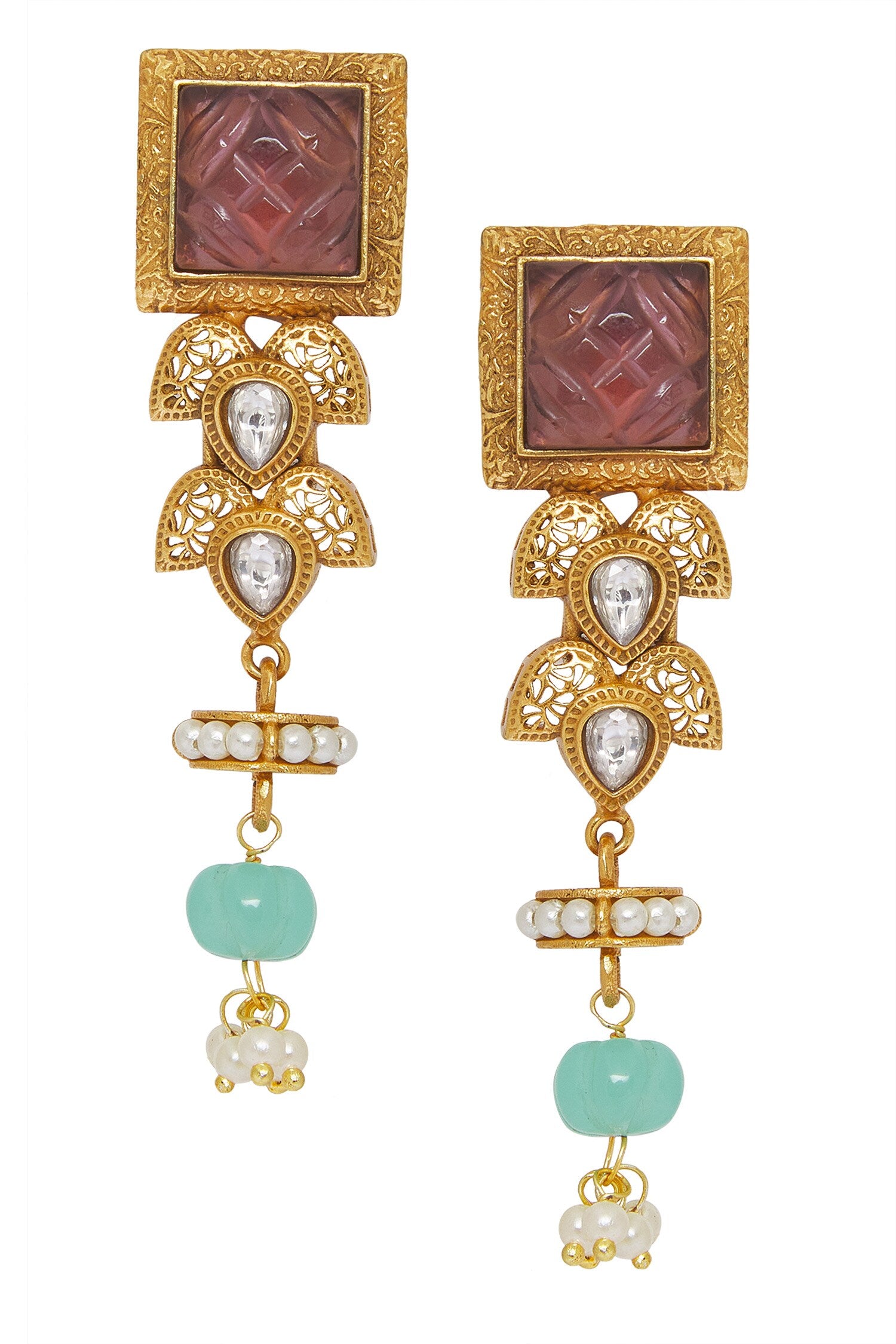 Geometric Cutwork Dangler Earrings 