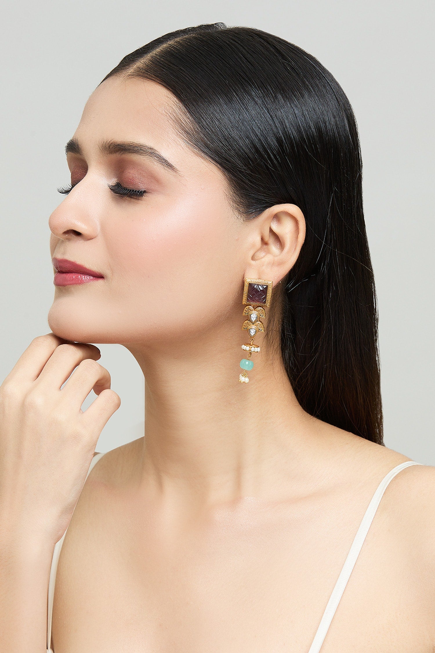 Geometric Cutwork Dangler Earrings 