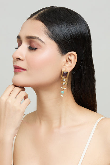 Geometric Cutwork Dangler Earrings 