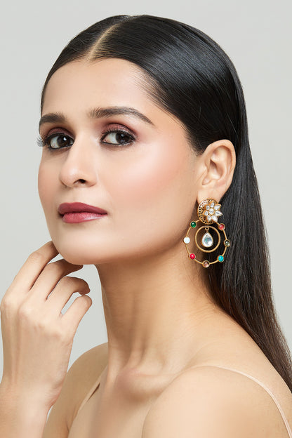 Circular Ornamented Embellished Earrings 