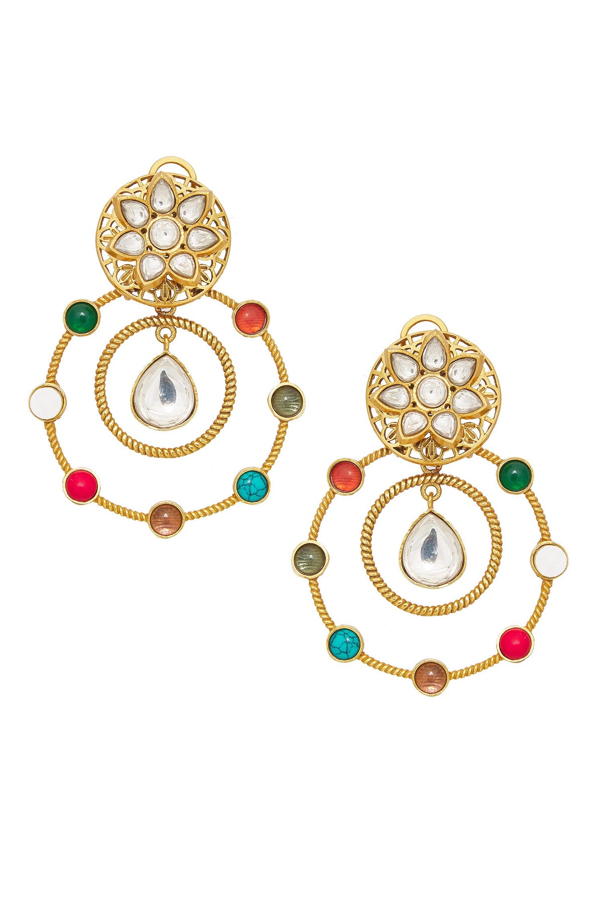 Circular Ornamented Embellished Earrings 