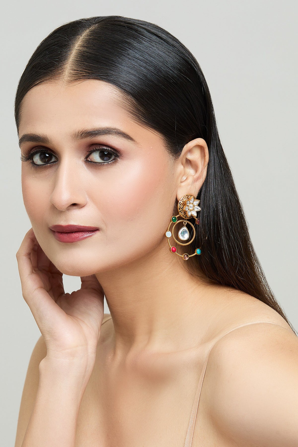 Circular Ornamented Embellished Earrings 