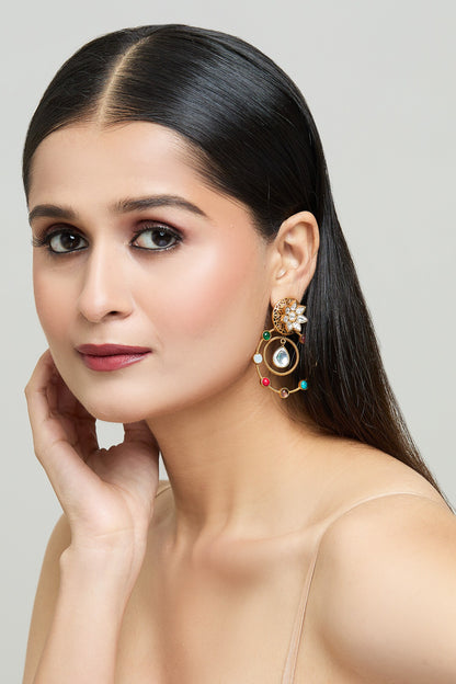 Circular Ornamented Embellished Earrings 
