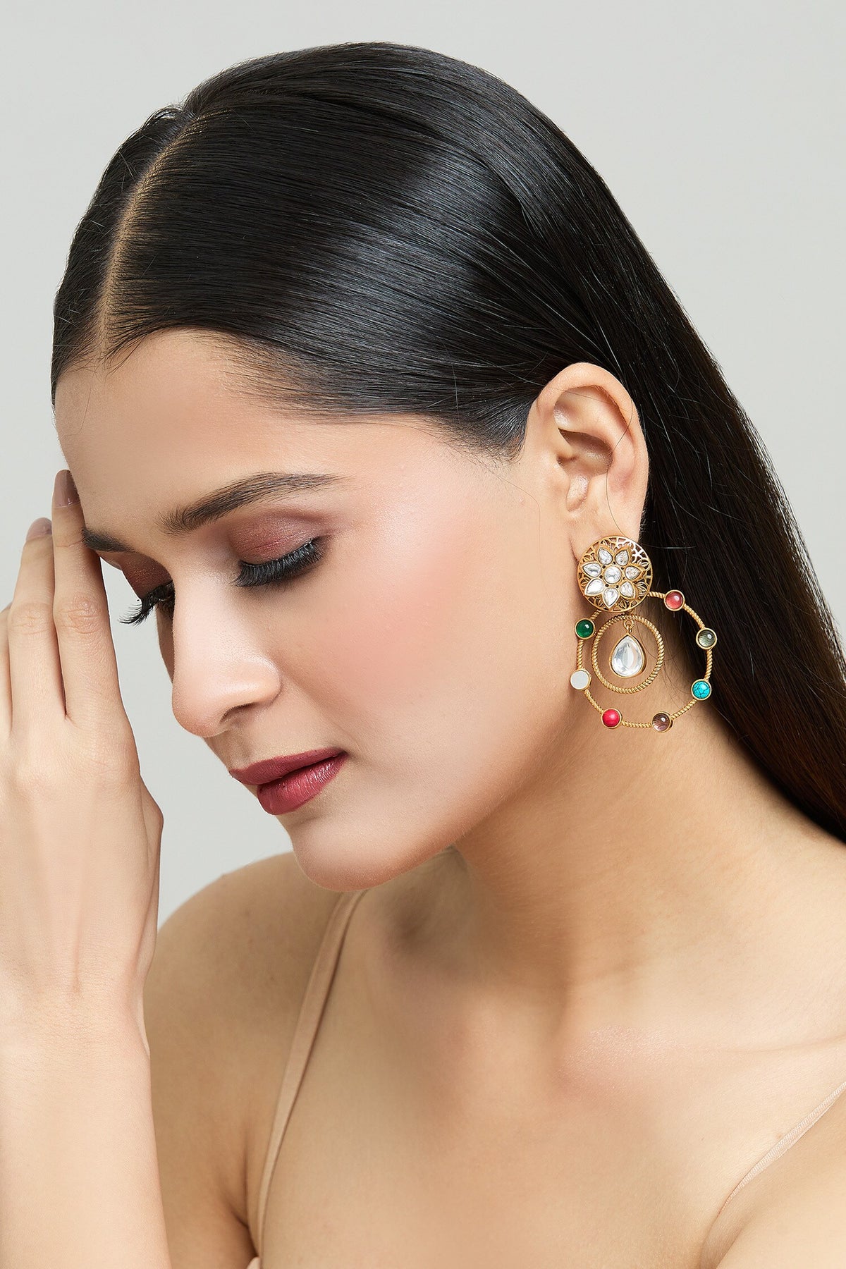 Circular Ornamented Embellished Earrings 