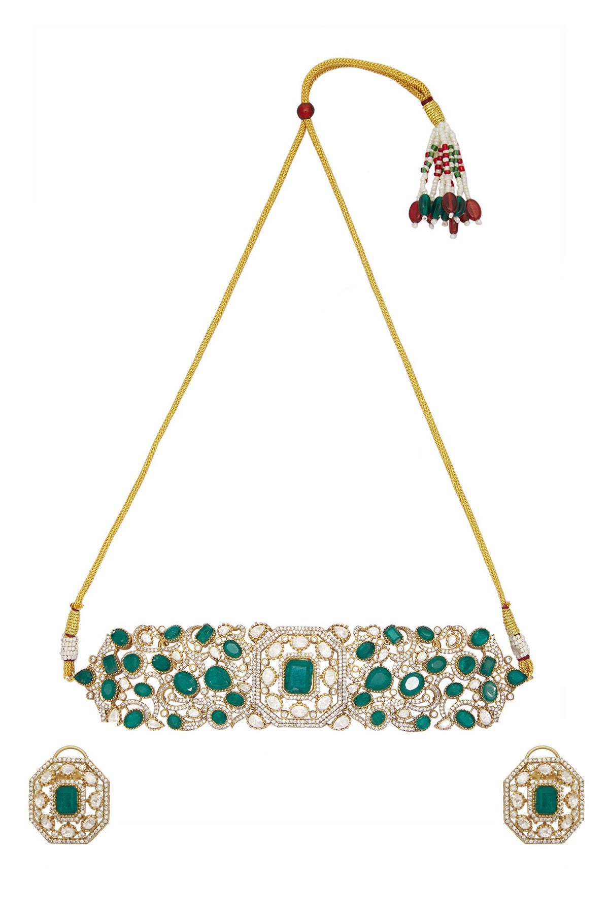 Emerald Stone Polki Choker Set 