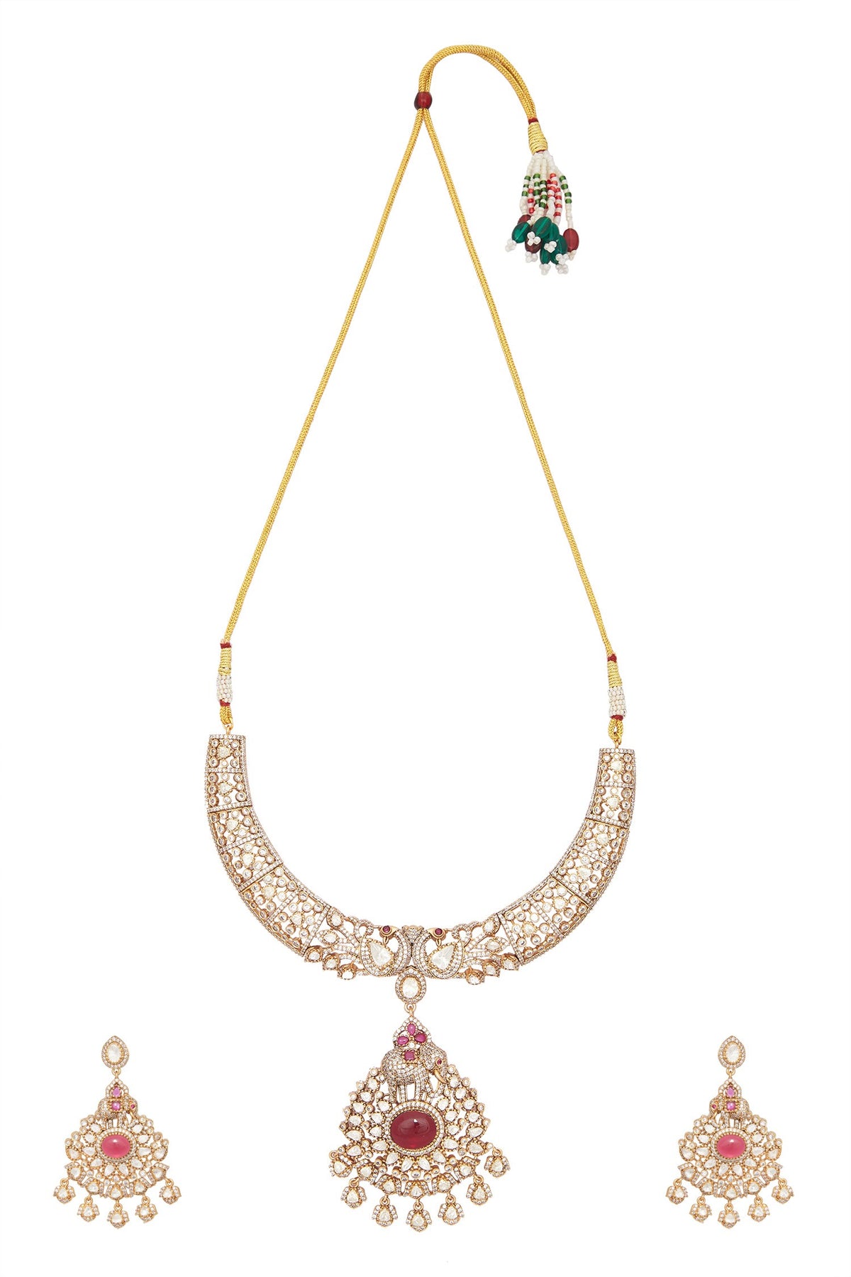 Ruby Stone Studded Pendant Necklace Set 