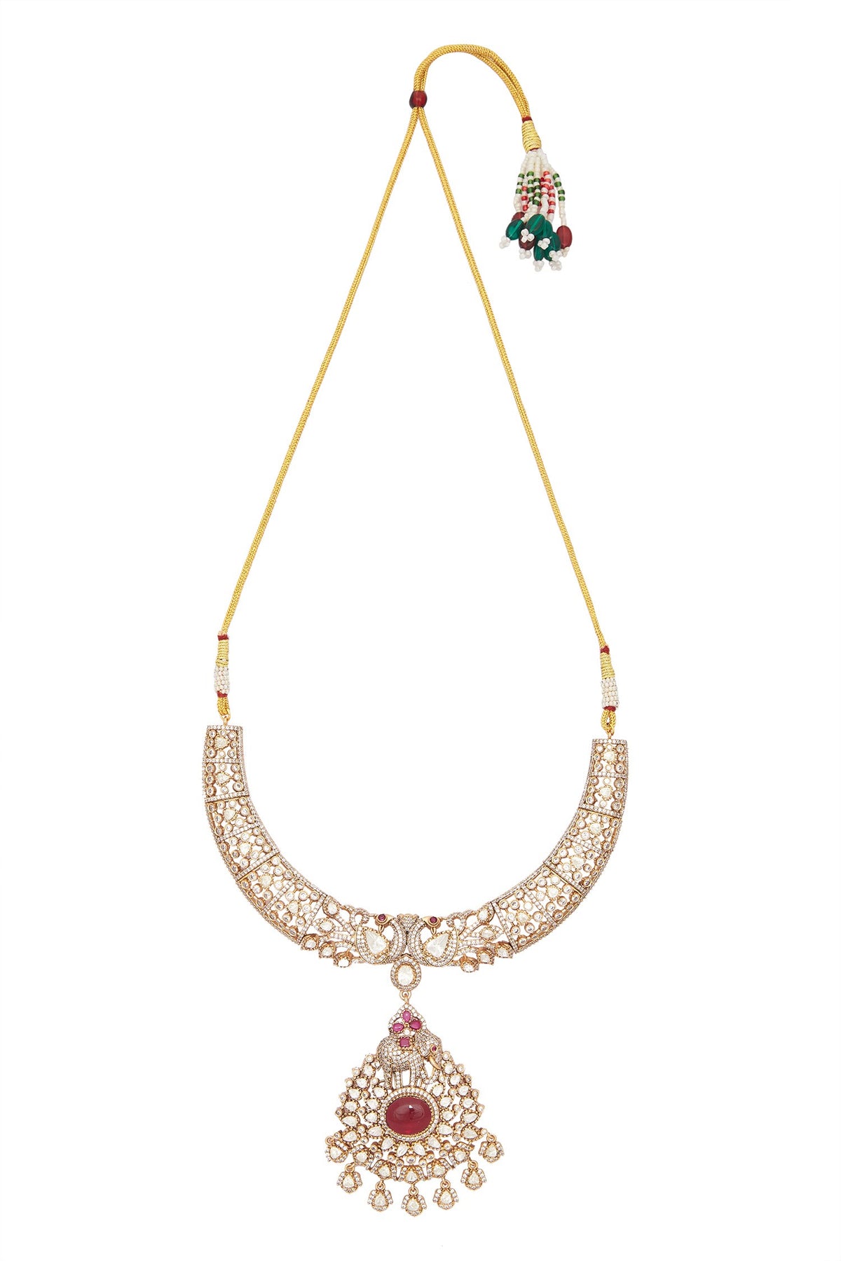 Ruby Stone Studded Pendant Necklace Set 