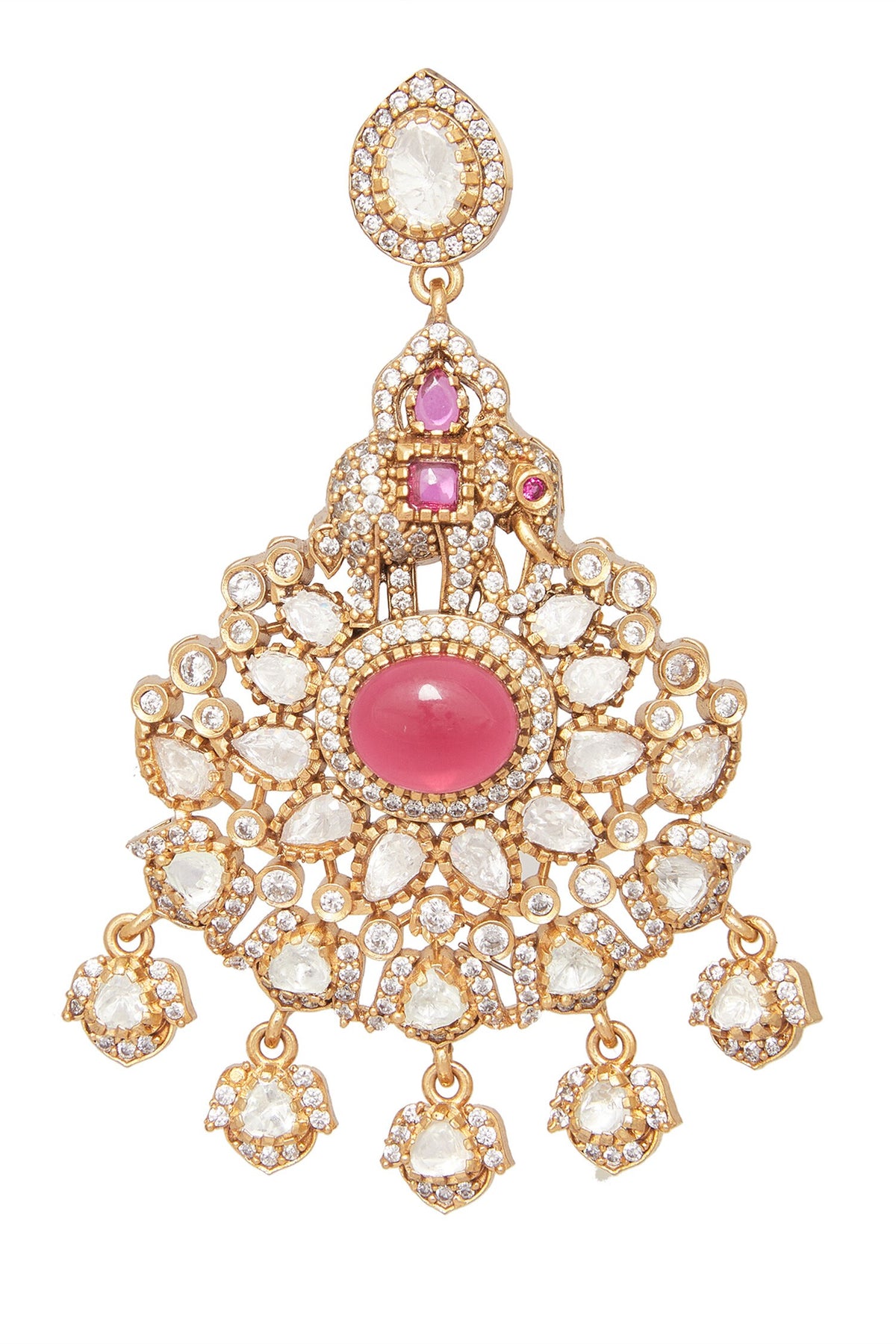 Ruby Stone Studded Pendant Necklace Set 