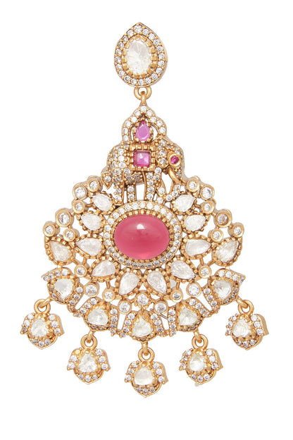 Ruby Stone Studded Pendant Necklace Set 