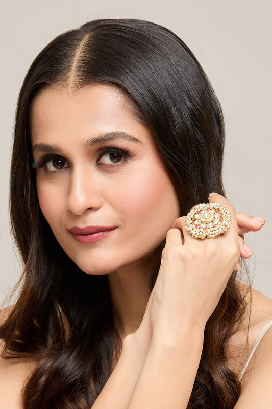 Floral Pearl & Kundan Embellished Ring 