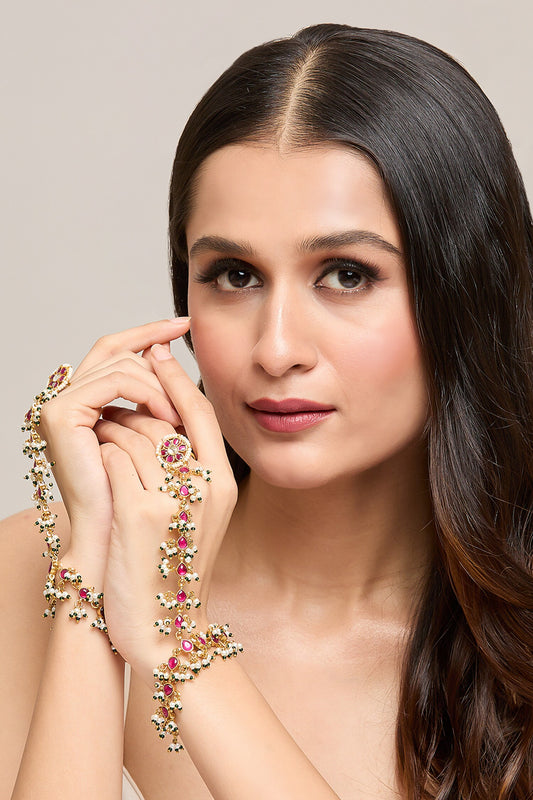 Ruby Stone Embellished 2 Pcs Haathphool 