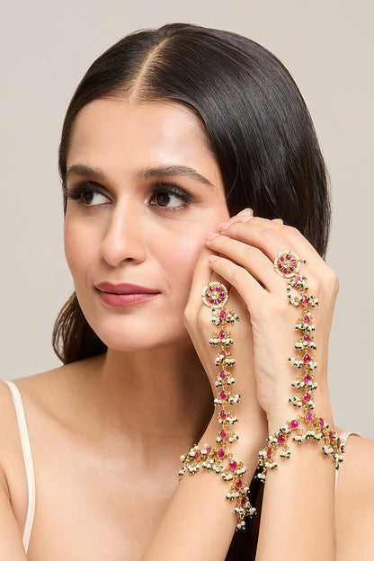 Ruby Stone Embellished 2 Pcs Haathphool 