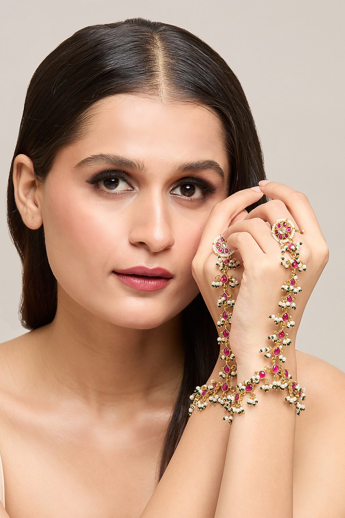 Ruby Stone Embellished 2 Pcs Haathphool 