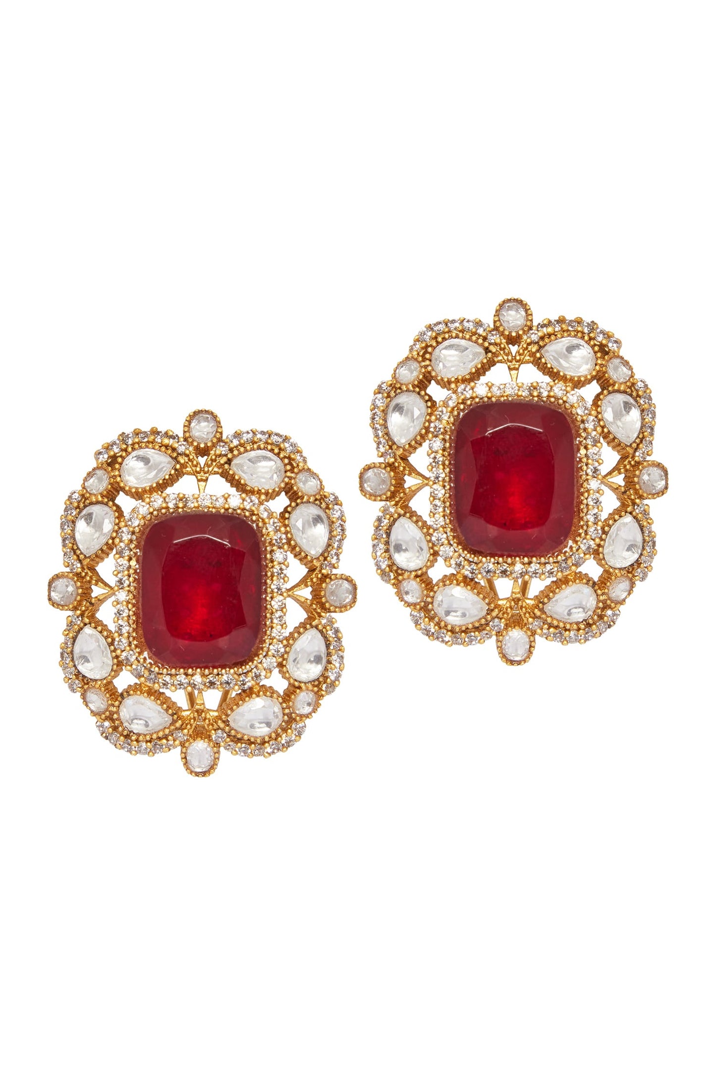 Ruby Stone Embellished Floral Studs 