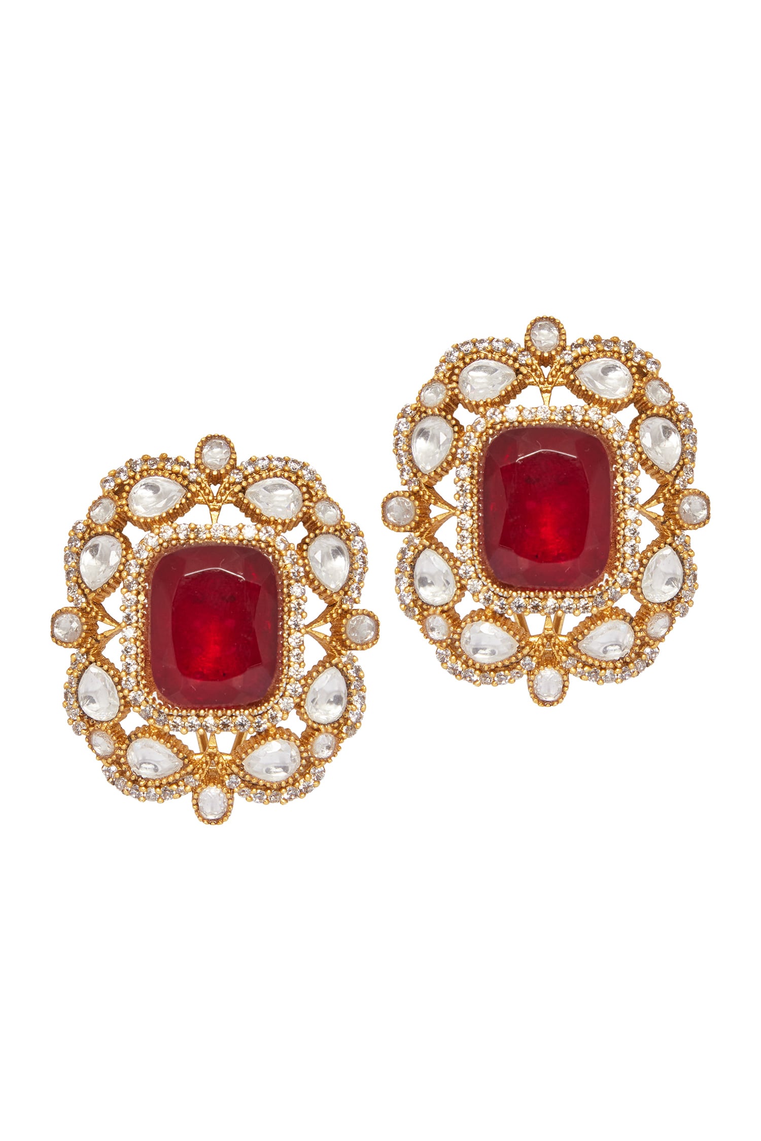 Ruby Stone Embellished Floral Studs 