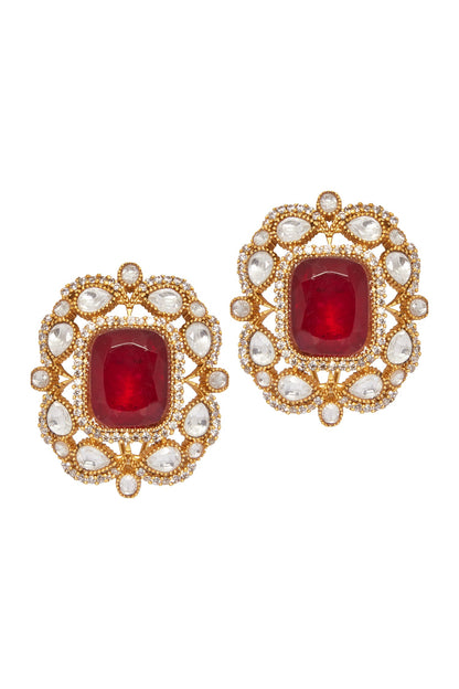 Ruby Stone Embellished Floral Studs 