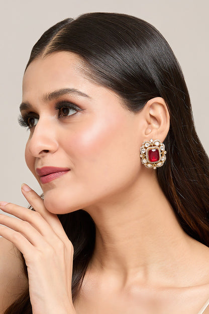 Ruby Stone Embellished Floral Studs 