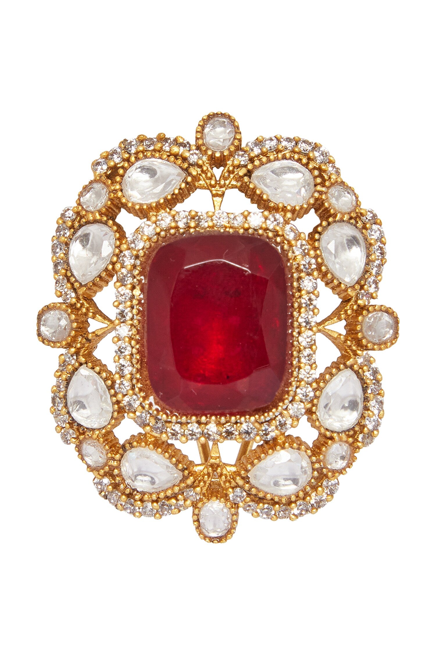 Ruby Stone Embellished Floral Studs 