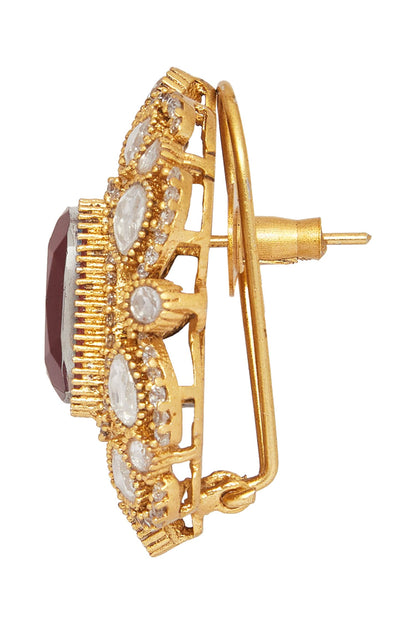 Ruby Stone Embellished Floral Studs 