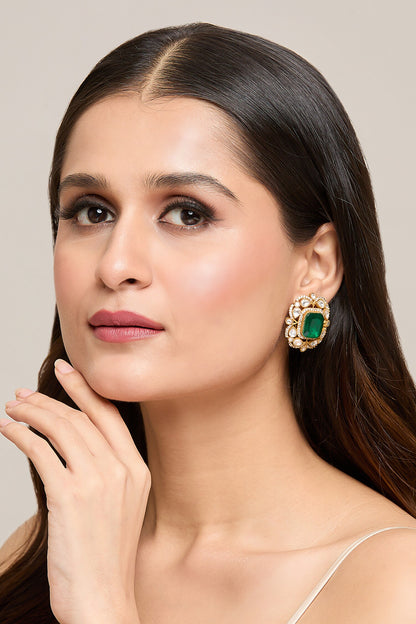 Polki Embellished Floral Cutwork Studs 