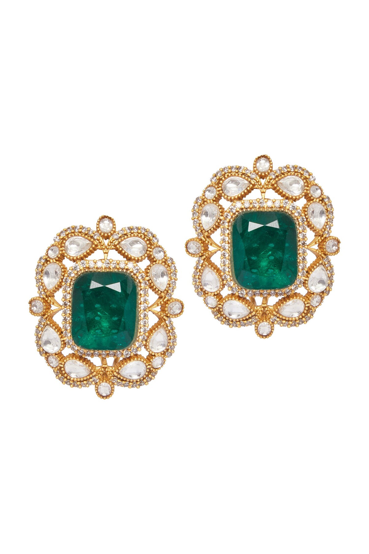 Polki Embellished Floral Cutwork Studs 