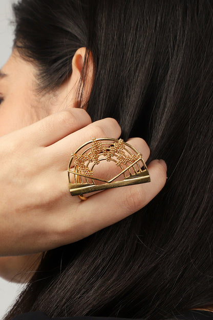 Half Crescent Carved Cutwork Ring 
