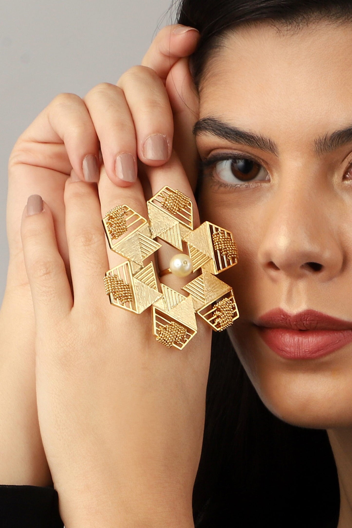 Hexagon Carved Cutwork Ring 
