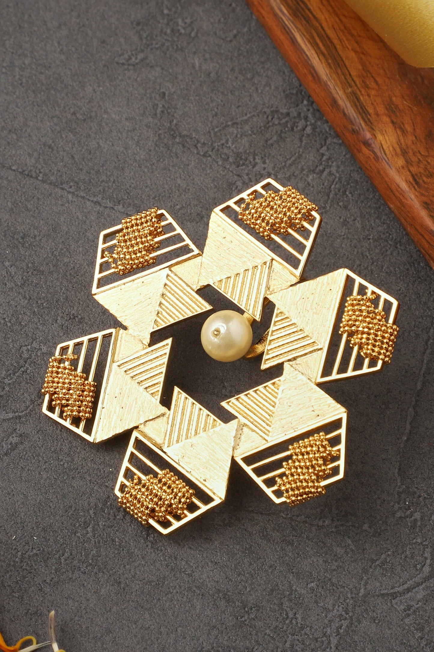 Hexagon Carved Cutwork Ring 