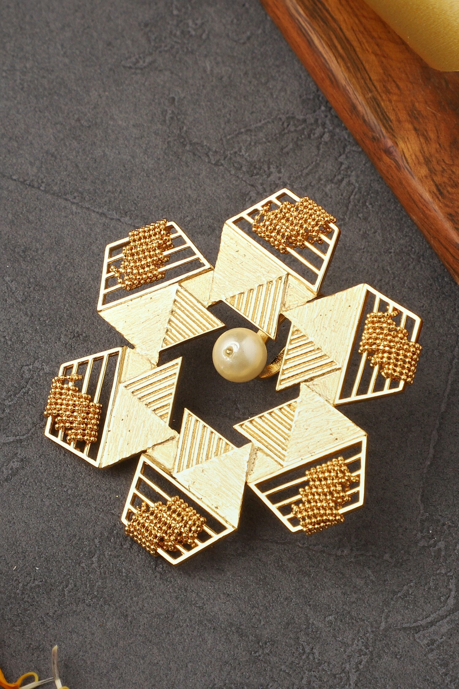 Hexagon Carved Cutwork Ring 