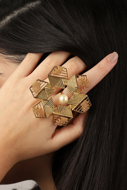 Hexagon Carved Cutwork Ring 