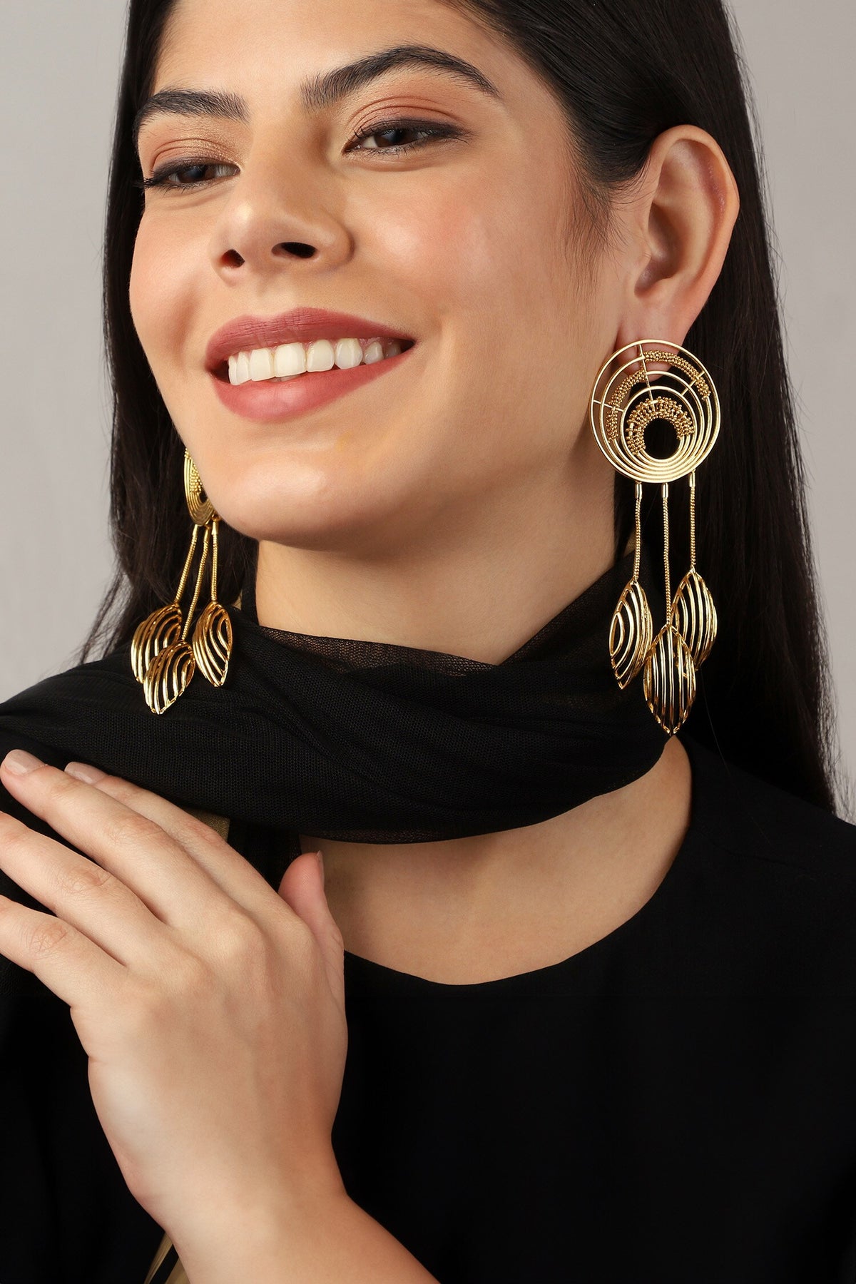Geometric Carved Cutwork Danglers 