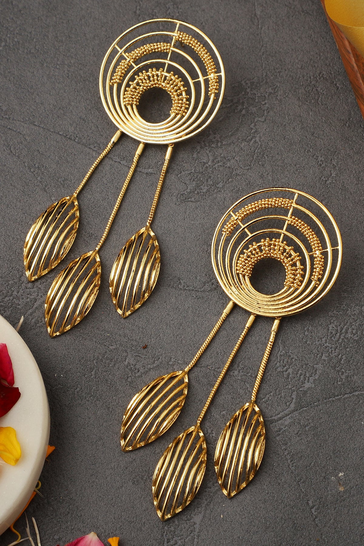 Geometric Carved Cutwork Danglers 