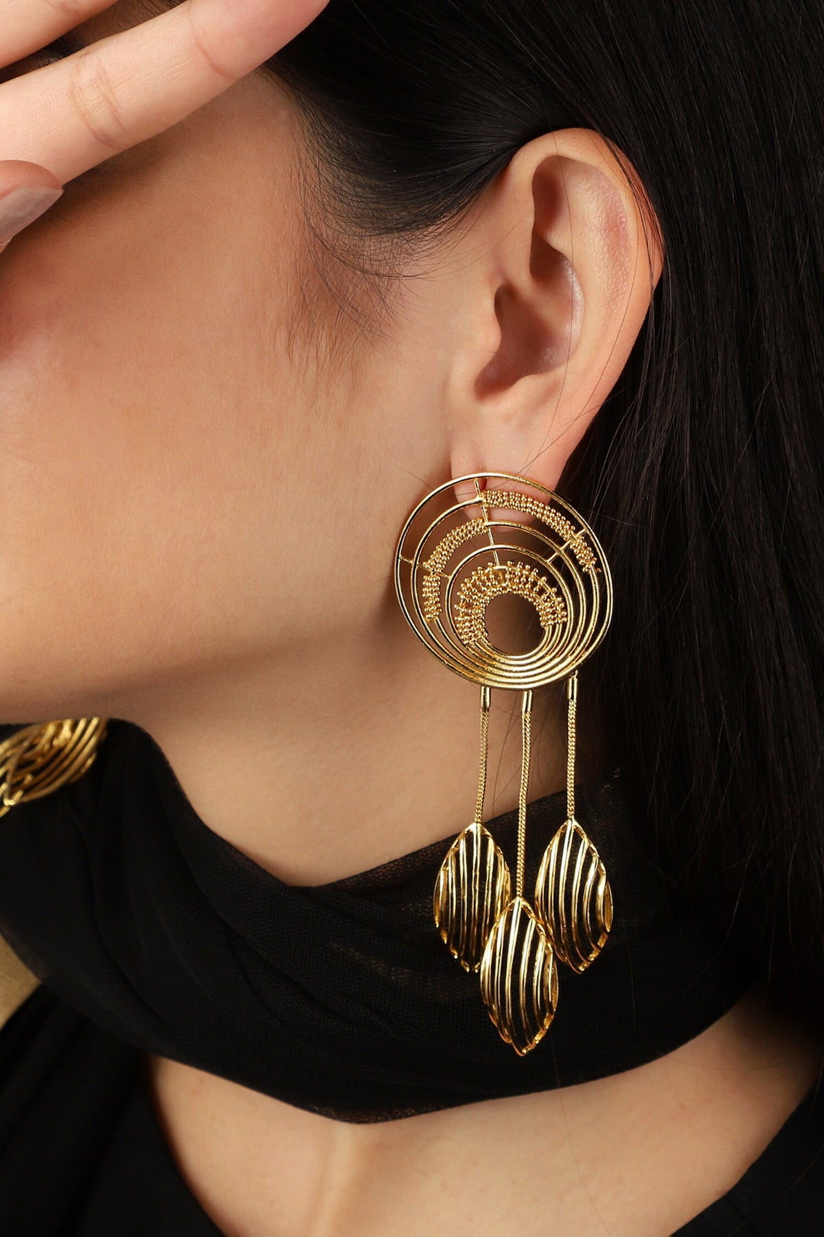 Geometric Carved Cutwork Danglers 